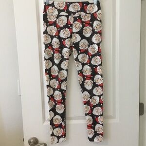 LuLaRoe Santa Print Leggings - Red, Black, White One Size